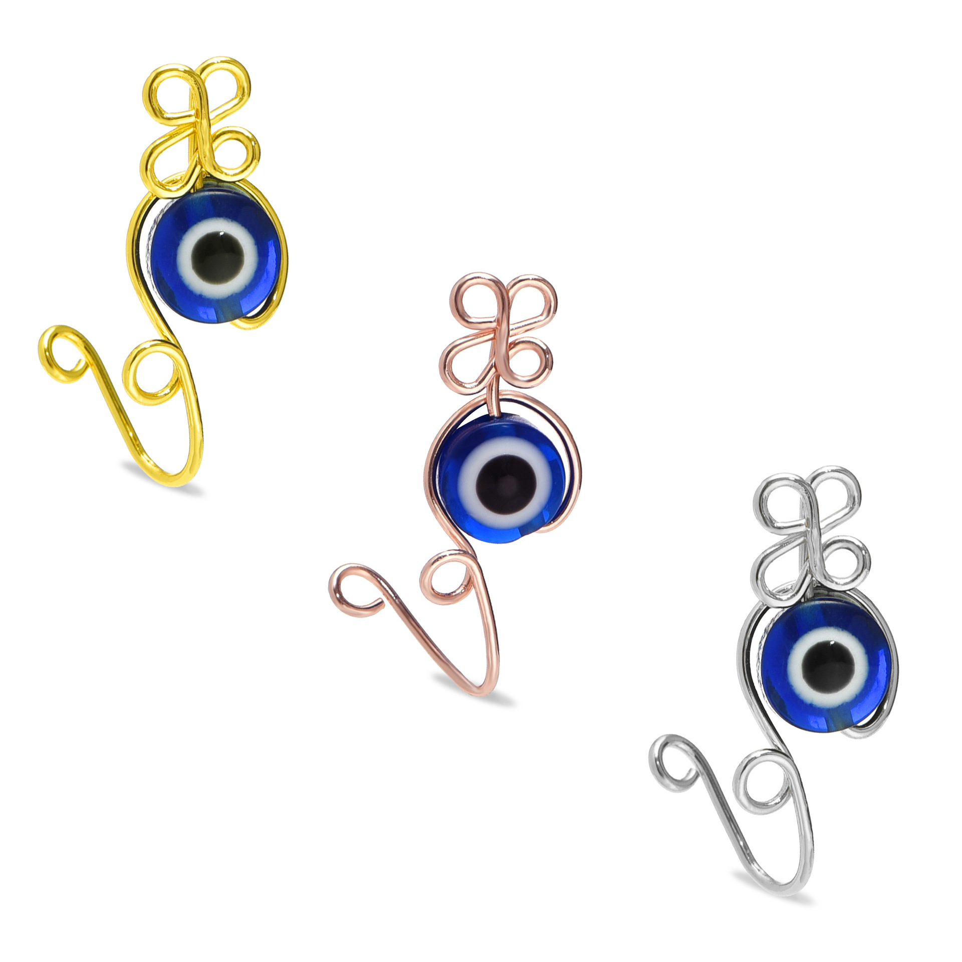 Body Jewelry Real Gold - Evil Eye Nasenring, handgefertigt, verkupfert, echtes