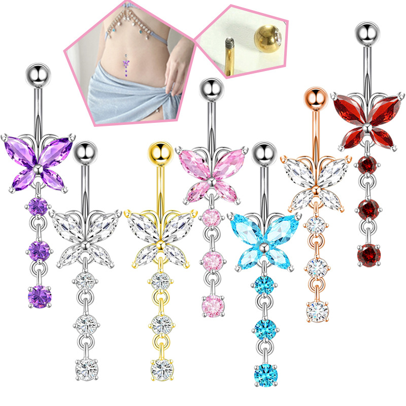 Body Jewelry Hoops - 14GA Goldener Schmetterling mit Hängender Blume
