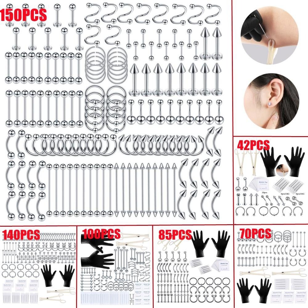 Body Jewelry Hoops - 150/140/85/70/42-teiliges Körperpiercing-Set Schmuckwerkzeug Bauch Zunge Augenbraue