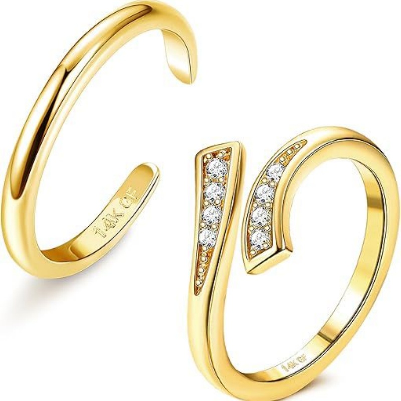 Body Jewelry Hoops - 14K vergoldeter verstellbarer Zirkon-Fußring, zweiteiliges Set