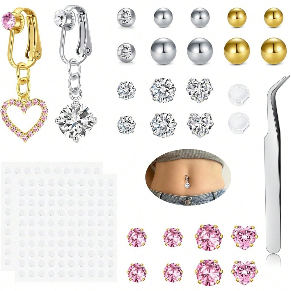 Body Jewelry Hoops - Goldener Fake-Belly-Piercing mit Schmetterling-Motiv zum Aufkleben,