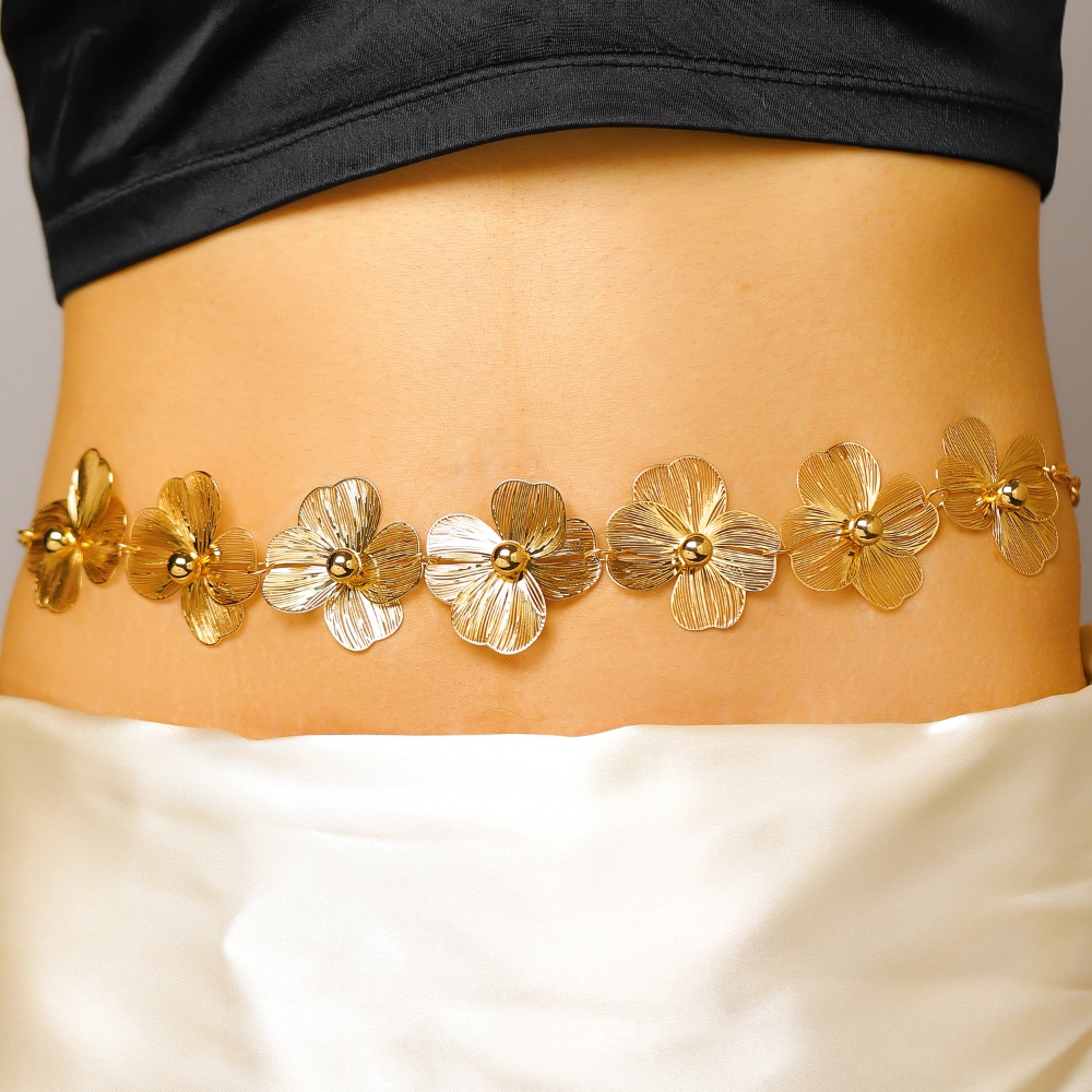 Body Jewelry Dress - Böhmische Süße Goldfarbene Metall-Blumen-Taillenkette für Damen
