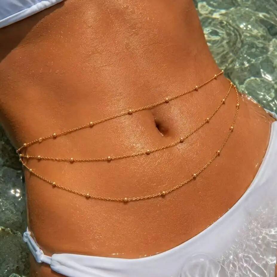 Body Jewelry Gold Plated - IngeSight.Z Modische Boho Sexy Mehrschichtige Perlen-Bauchkette