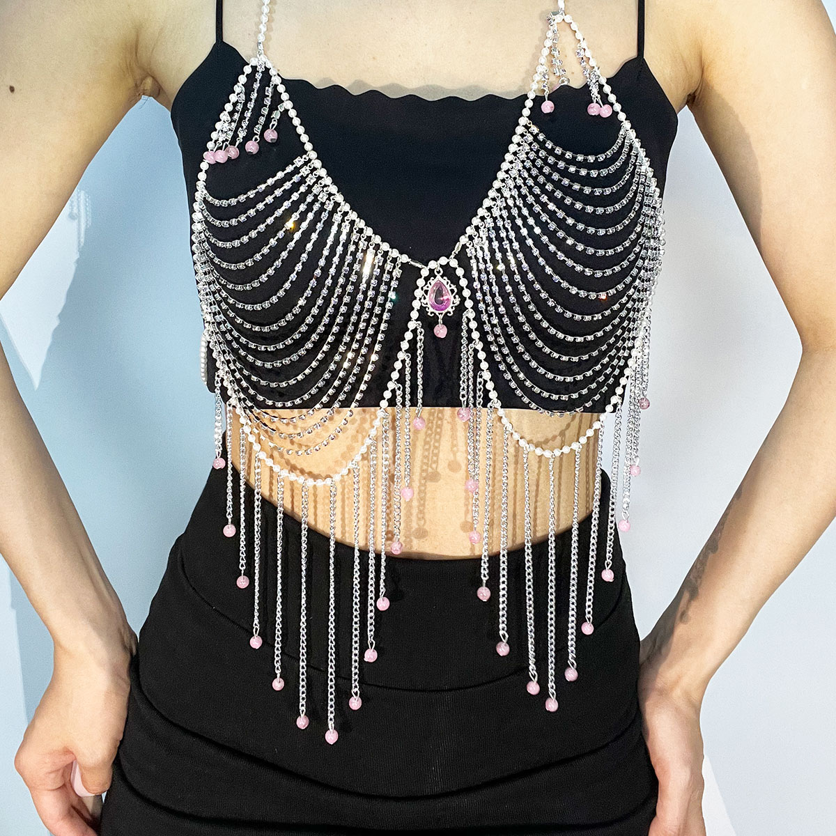Body Jewelry Dress - Stilvoller Strass-BH-Schmuck, sexy künstliche Perlen, Perlen,