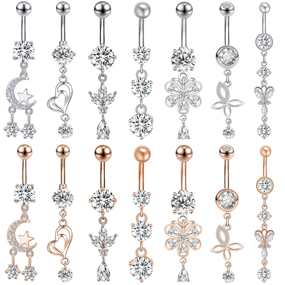 ZS 14G 1PC Zirkon Blume Bauch  – Body Jewelry Real Gold Bewertung und Preis